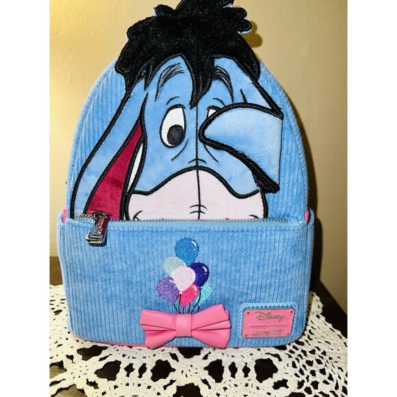 Loungefly Disney Winnie the Pooh Eeyore Peeking Corduroy Backpack & Coin Bag - Picture 2 of 8